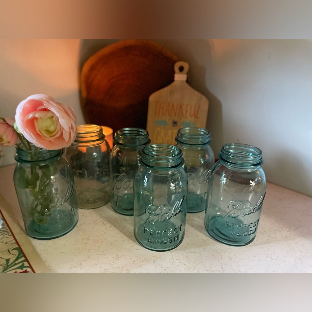 Vintage blue ball glass jars